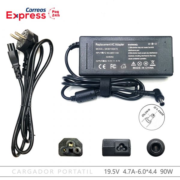 Cargador para portátil Vaio 19.5V 4.74A 6.0* 4.4